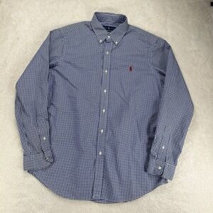 Ralph Lauren Polo Button Down Mens Gingham Print Blue Lg Preppy City Office